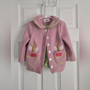 3t Pink Peacoat with Unicorn Floral Pockets